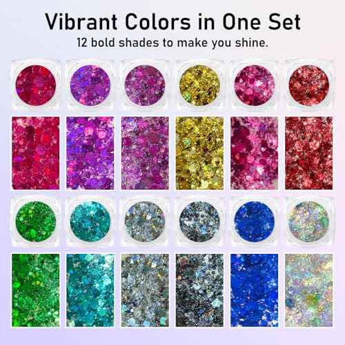 12 Colors Body Face Glitter, Chunky Hair Glitter Gel for Women Kids, Body Makeup for Halloween Party Rave Festival Accessories