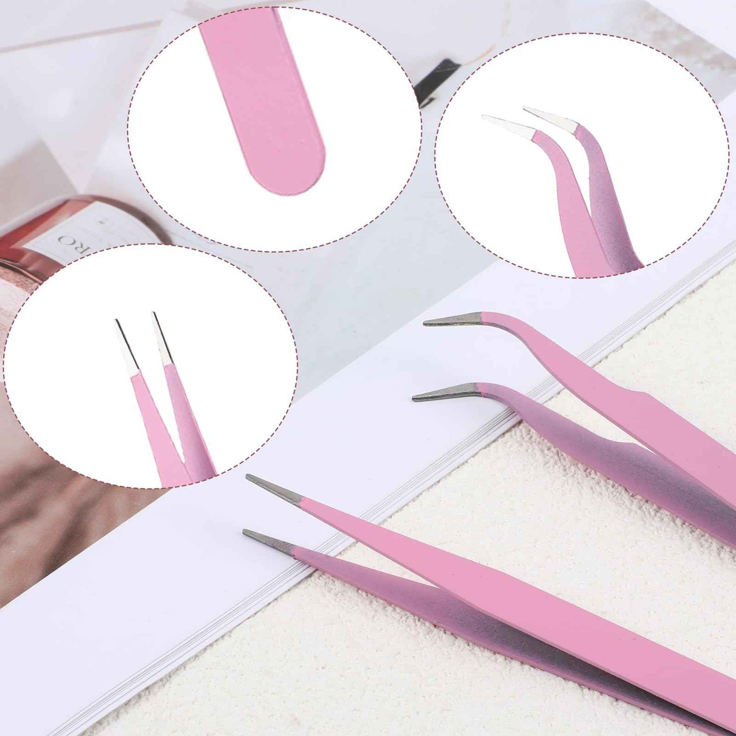 Tweezers for Crafting, 2PCS Sticker Tweezers Pink Craft Tweezers Stainless Steel Lash Cluster Tweezers Straight and Curved Nail Tweezers Eyelash Tweezers for Lash Extensions Scrapbooking Jewelry Tools