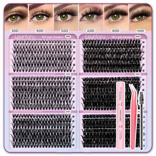 Lash Clusters Kit Wispy Lash Clusters 30D-100D 708pcs Individual Lashes Clusters Kit 8-16mm Self Adhesive Eyelashes Kit Thin Band Soft Cluster Lashes Lash Bond and Seal Tweezers & Brush