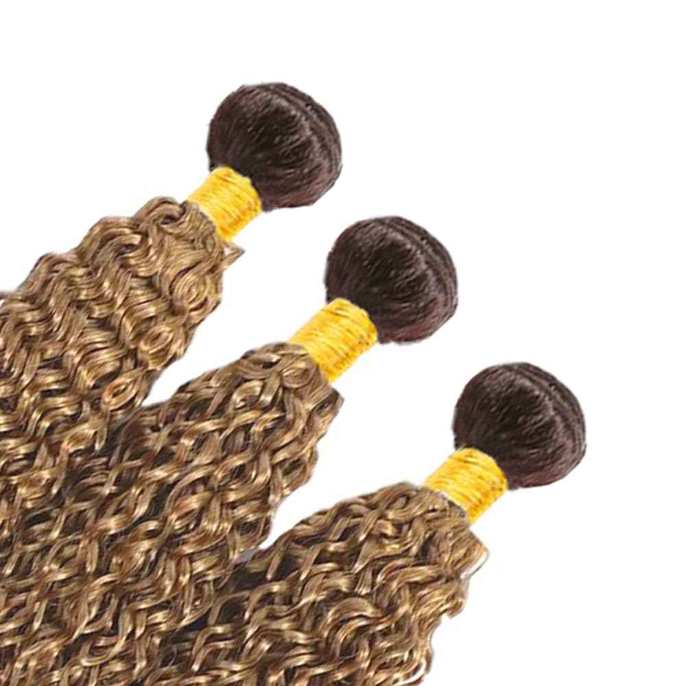 LOIUMGUU T4/27 Honey Blonde Highlight Bundles Ombre Brown Kinky Curly Human Hair 3 Bundles 10 12 14 Inch Brazilian Virgin Human Hair Dark Brown to Honey Blonde for Women Hair Extension