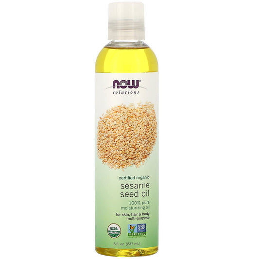 NOW Foods Solutions, Organic Sesame Seed Oil, 100% Pure Moisturizing Oil for Skin and Hair, with Vitamins, Minerals and Phytonutrients, 8-Ounce