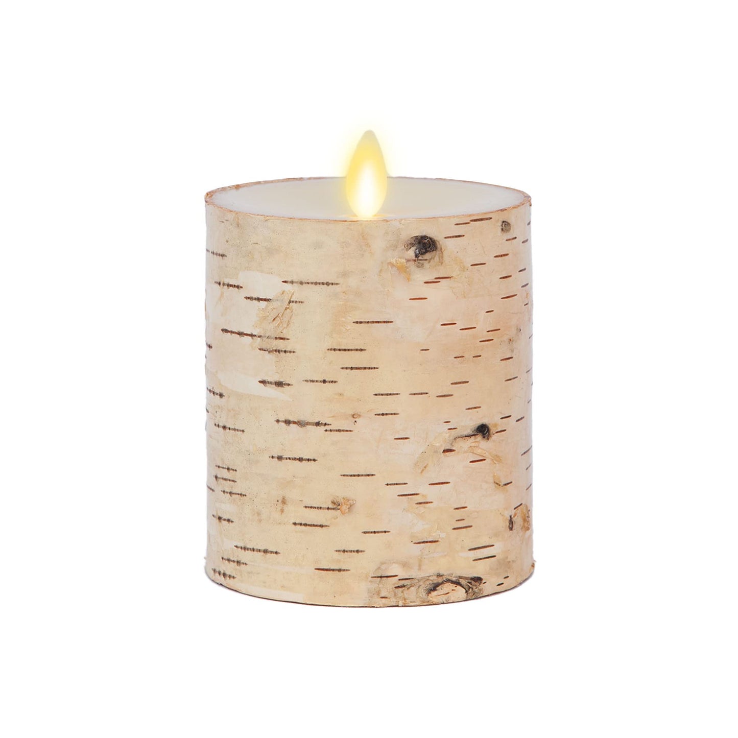 Luminara Flameless Candle Pillar Wrapped with Real Birch Bark - Moving Flame LED Battery Operated Lights - Unscented - Remote Sold Separately (3.5 x 4.5-inch)