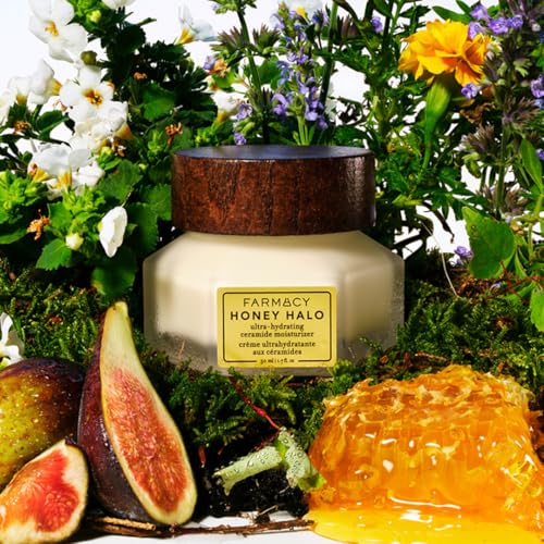 Farmacy Ceramide Face Moisturizer - Honey Halo Ultra Hydrating Facial Moisturizer with Buckwheat Honey + Ceramides - Helps Restore Barrier + Replenish Dryness - Plumping Skin Care for Dry Skin (15ml)