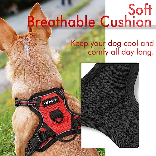 rabbitgoo Dog Harness, No-Pull Pet Harness with 2 Leash Clips, Adjustable Soft Padded Dog Vest, Reflective No-Choke Pet Oxford Vest with Easy Control Handle for Small Dogs, Red,XS