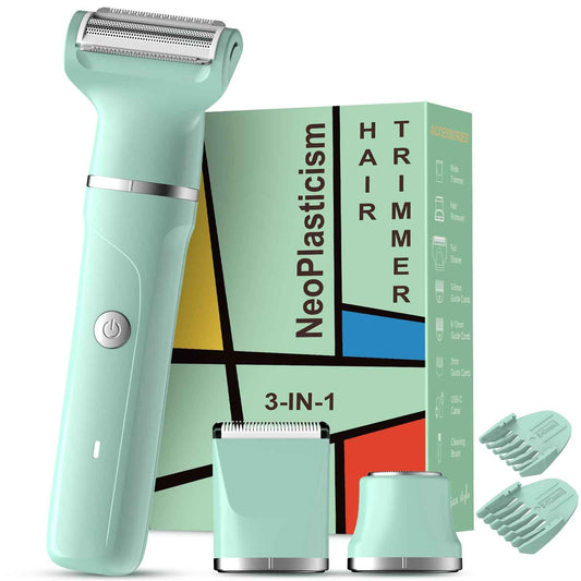 Electric Shaver for Women,3-in-1 Bikini Trimmer for Women & Body Shaver, IPX7 Waterproof,Hypoallergenic Ceramic Blades,USB-C Fast Charging,Travel Trimmer for Face, Legs,Bikini Line & Foil,Green