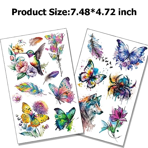 Tazimi 3D Watercolor Temporary Tattoos for Women (9 Sheets)