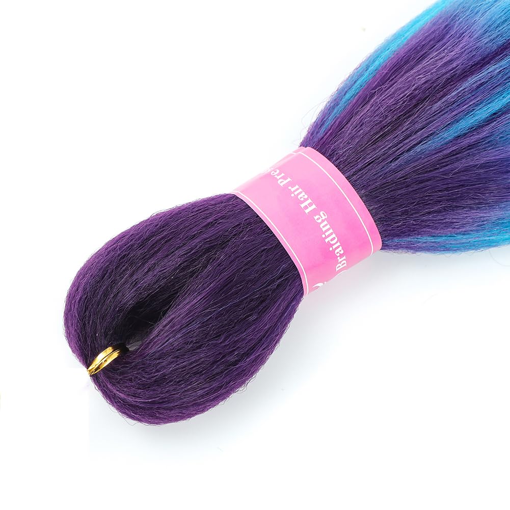 AFNOTE Pre Stretched Braiding Hair Extensions for Braids 26 Inch 3 Packs Ombre Purple Braiding Hair Pre Stretched Synthetic High Temperature Braid Hair Extension-Dark Purple/Lake Blue/Light Purple