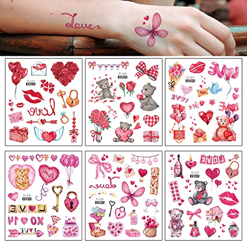 Valentine's Day Temporary Tattoos Set - 6 Styles for Couples
