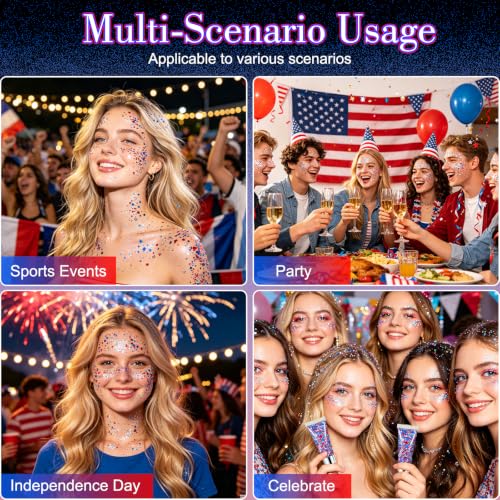 3-Pack Patriotic Body Glitter Stick, Red White Blue Self-Adhesive Makeup
