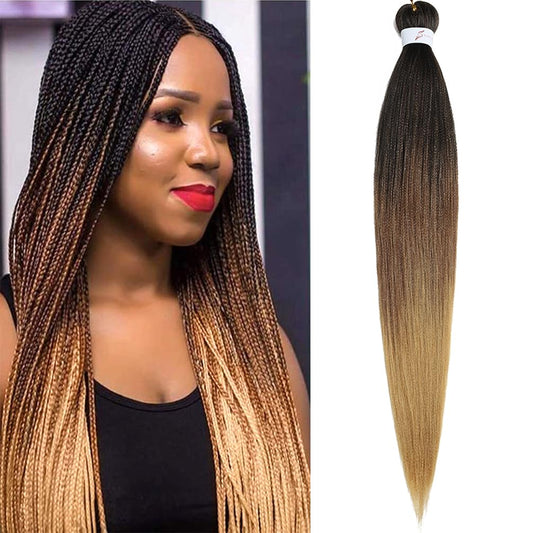 BALINGHAIR Pre Stretched Braiding Hair Extensions Ombre Black to Brown to light Brown 26 Inches(1B/30/27#-1Pcs)