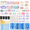 56Pc Face Painting Stencil Kit with Brushes & Gems