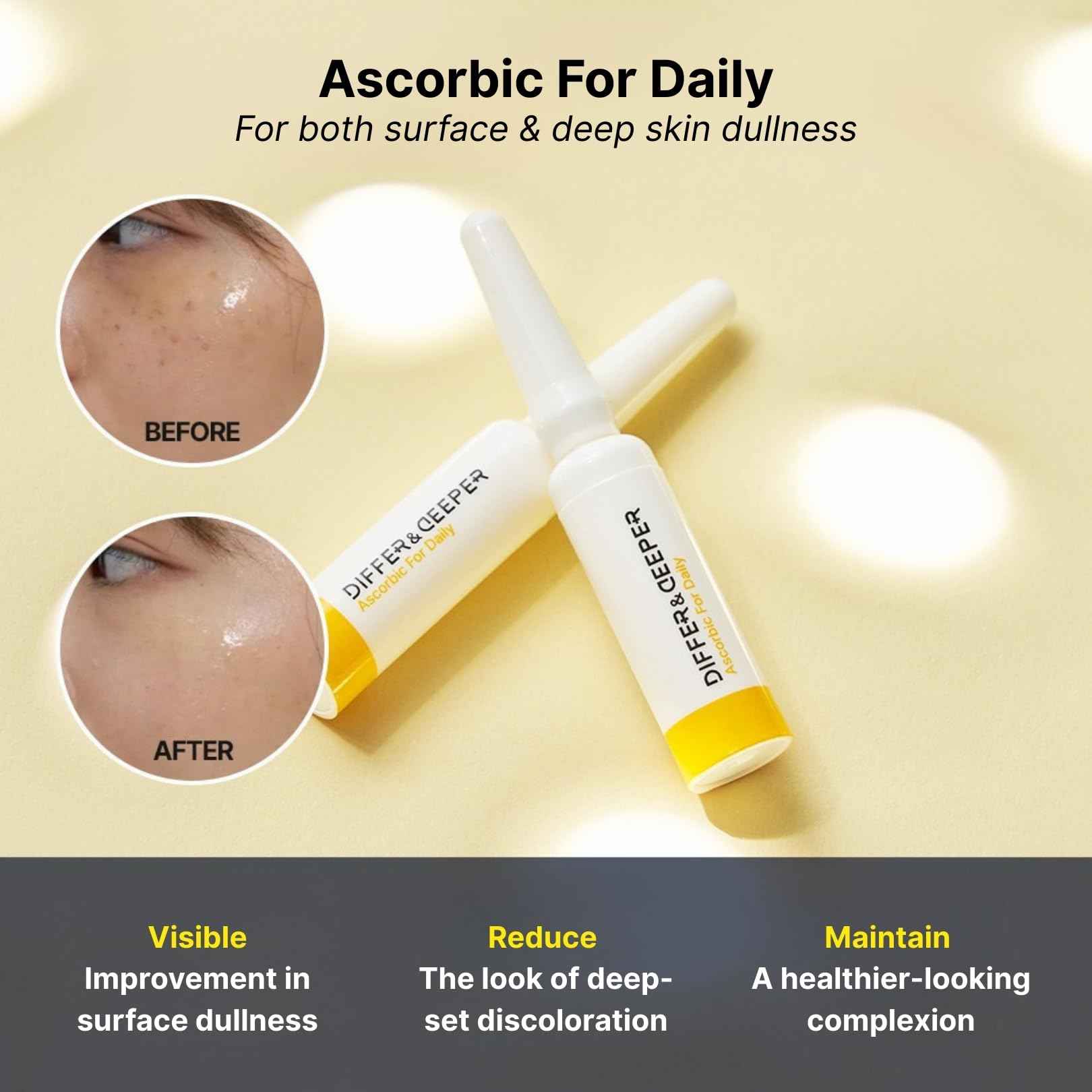 Differ & Deeper Ascorbic For Daily Ampoule – 20% Pure Vitamin C Serum Lightweight Formula | K-Beauty Skincare Ampoules (7 x 2ml)
