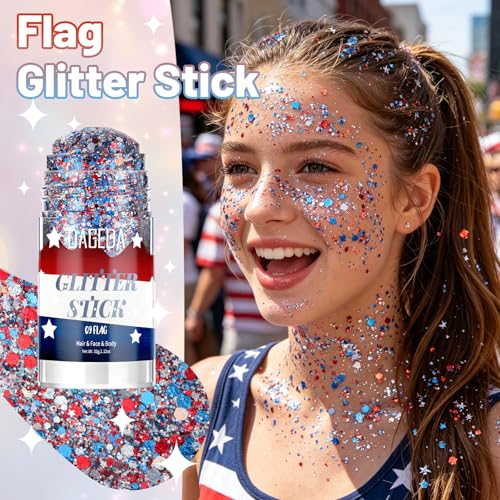 Patriotic Red White Blue Glitter Stick for Face & Body