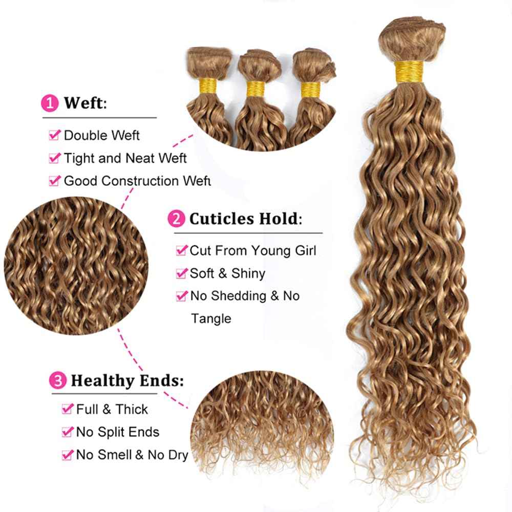 Honey Blonde Human Hair Bundles Color 27 Water Wave Bundles Human Hair Brazilian Unprocessed Virgin Hair 3 Bundles 12 14 16 Inch Honey Blonde Water Wave Bundles