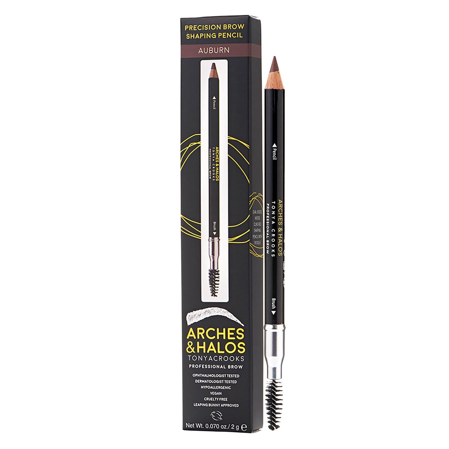 Arches & Halos Precision Brow Shaping Pencil - Dual Ended Wood Pencil - Buildable, Pigmented, Precise Brow Color - Vegan and Cruelty Free Makeup - Auburn - 0.070 oz