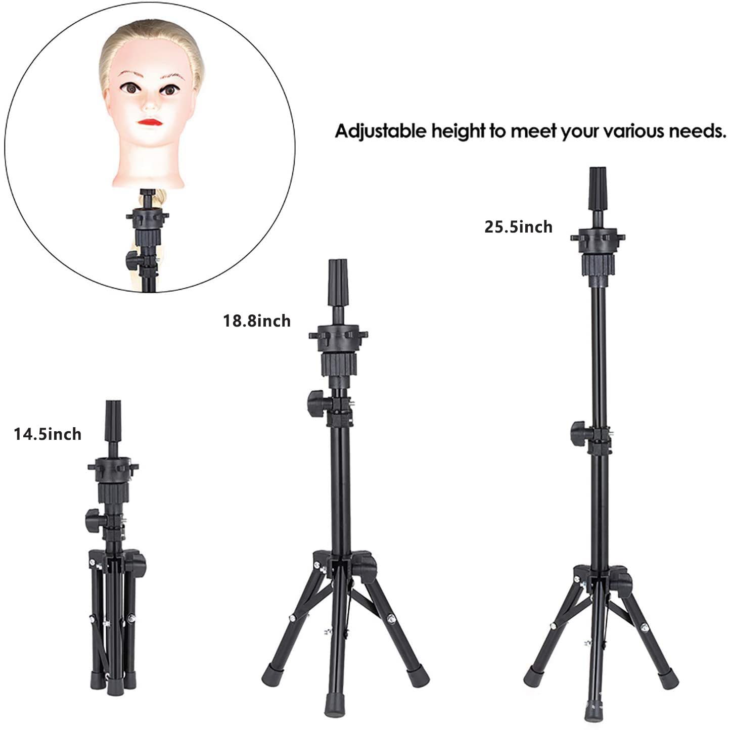 Ginogend 22inch Upgraded Canvas Block Wig Head, Wig Stand Tripod with Mannequin Head for Wig Making Styling with Table Clamp, Wig Caps, Pins Set, Hair Brush&Clips