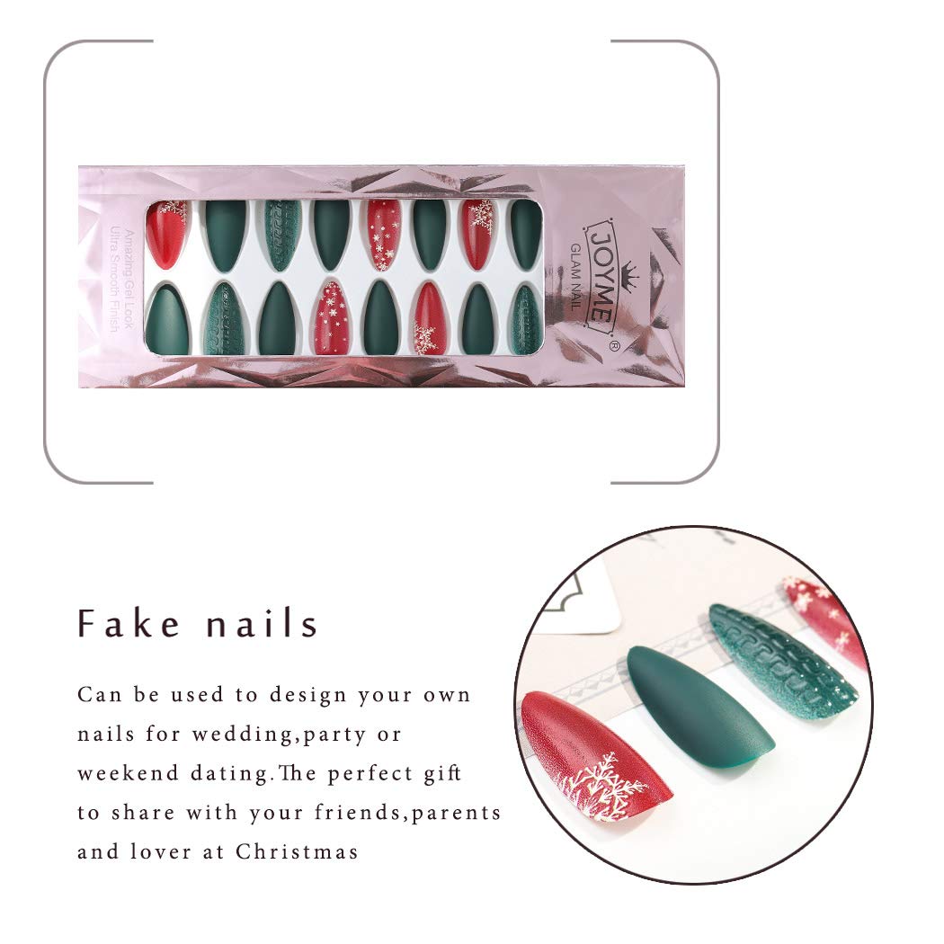 Gangel Red Matte False Nails Xmas Fake Nail Full Cover Christmas Long Fake Nails Snow Deer Acrylic Press on Nails Daily Wear Gifts for Women and Girls 24Pcs (RED GREEN)