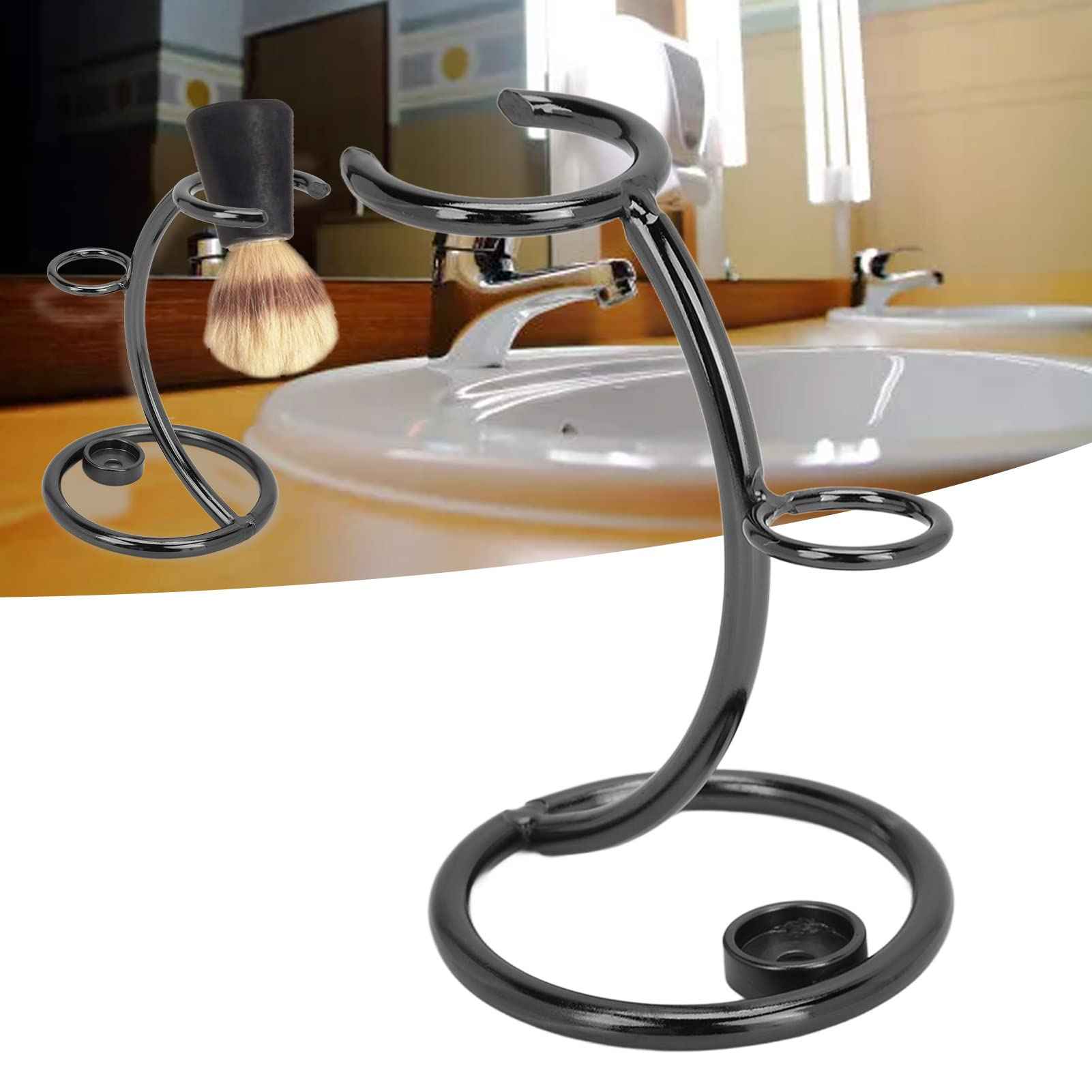 Safety Razor Stand, Stainless Steel Brush Shaving Holder Storage Shave Organizer Extra Stability Non slip Base Modern Fast Drying Accessory for Man Women Shower Room Bathroom Countertops Tool(Black)