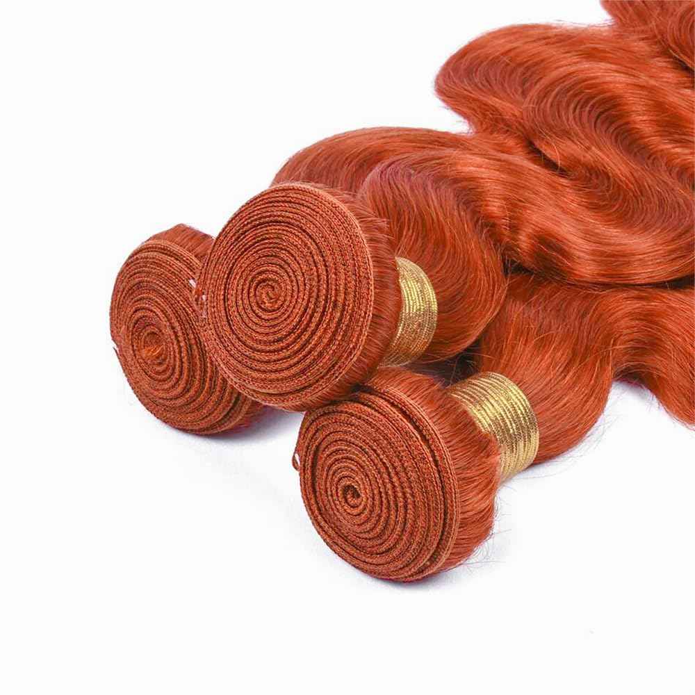 Ginger Bundle Color 350 Body Wave Human Hair Bundles 8A Brazilian Unprocessed Virgin Hair Color 350 Ginger 3 Bundles 12 12 12 Inch Orange Body Wave Bundle