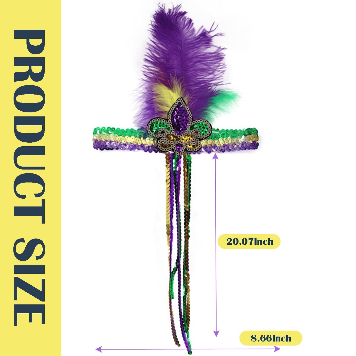 Ceoyiler Mardi Gras Feather Headband for Women's Masquerade Headdress with Sequins