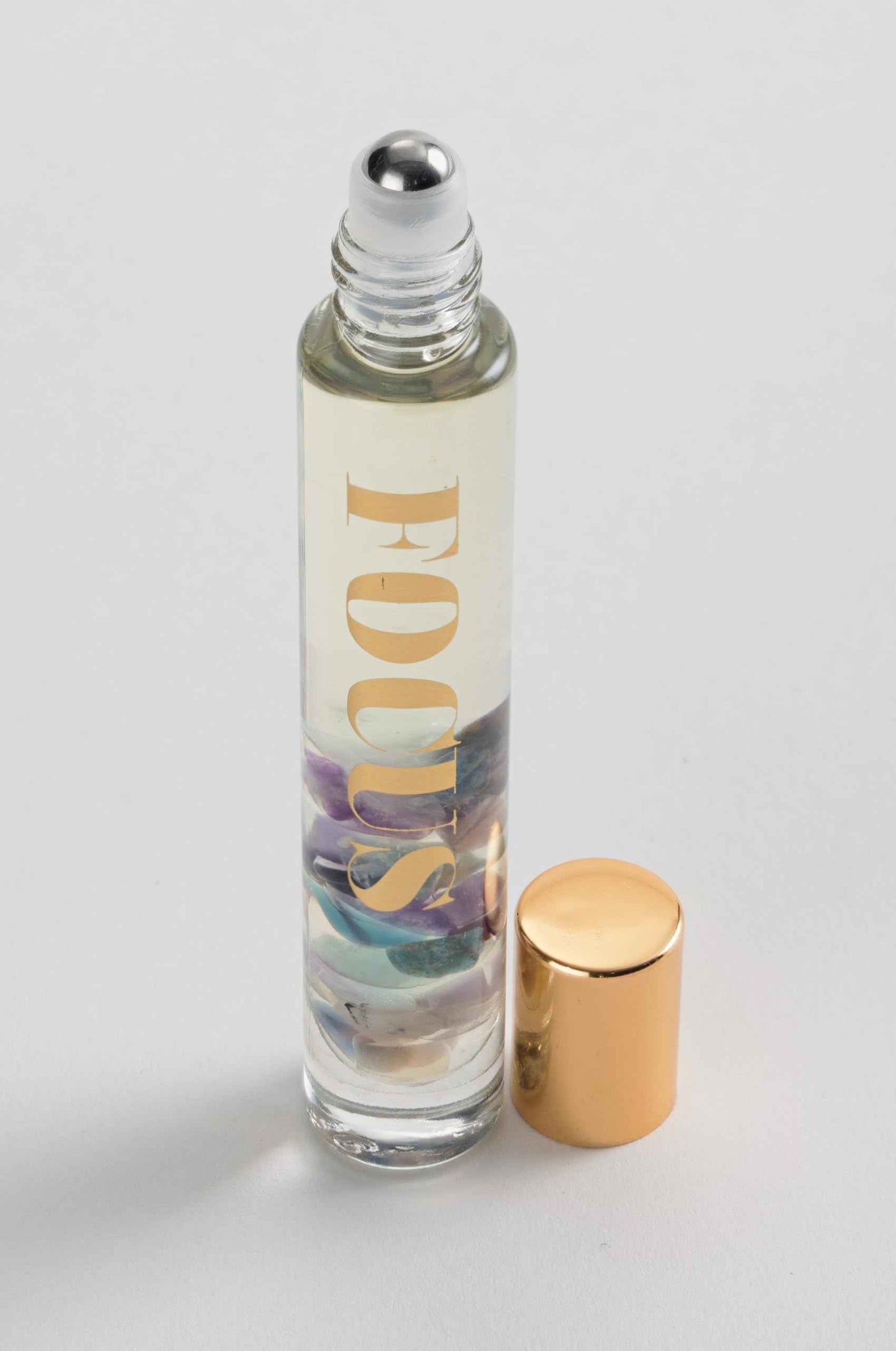 Aluminate Life Essential Oil Rollerballs, .34 OZ, Focus - Fluorite Crystal Infused - Scents of Orange, Ginger, Ylang-ylang, & Lavender - Aromatherapy Roll On Oils, Skin Care, Massage
