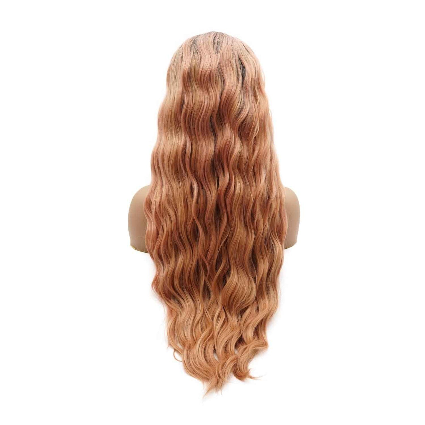 LUSHY BEAUTY Hair Synthetic Lace Front Wig Wavy Long 26inch Dark Root Rose Gold Ombre Heavy Density Heat Resistant Realistic Wig