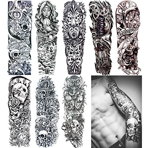 Extra Large Temporary Tattoo Sleeves - 8 Sheets, Full Arm