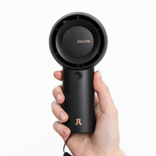 JISULIFE Portable Handheld Turbo Fan [18H Max Cooling Time], 6000mAh USB Rechargeable Personal Battery Operated Lash Small Pocket Fan with 5 Speeds for Travel/Outdoor/Home/Office - Black