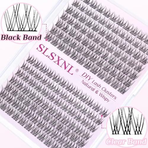Natural Lash Clusters Wispy Clear & Black Band Cluster Eyelash Extensions 10-12MM Short Natural Look C Curl Thin Band False Eyelashes