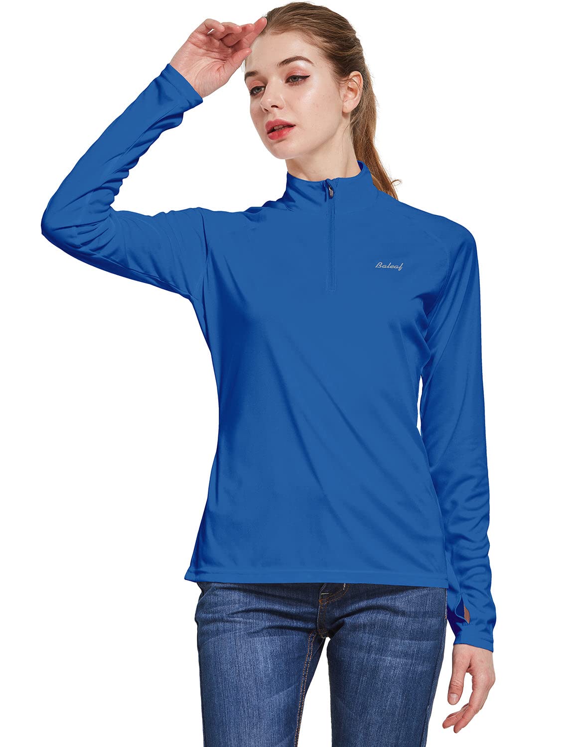 BALEAF Women's Sun Shirts 1/4 Zip Pullover UPF50+ UV Protection Lightweight Quick Dry Golf Hiking Running Workout Tops Workout Tops Ocean Blue Size S