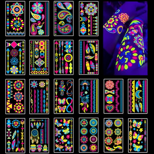 Glow in Dark Temporary Tattoos 170 PCS UV Blacklight Party