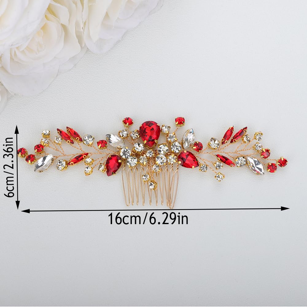 Teyglen Bridal Hair Comb with Blue Rhinestones and Crystals for Women, Bridesmaids, Girls - 15*8cm/5.9*3.14in, Alloy, One Count