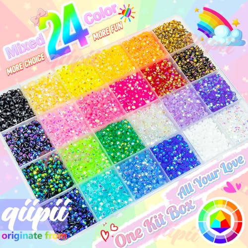 qiipii 3mm Jelly Resin Rhinestones Kit - 24 Colors Flatback Craft Gems