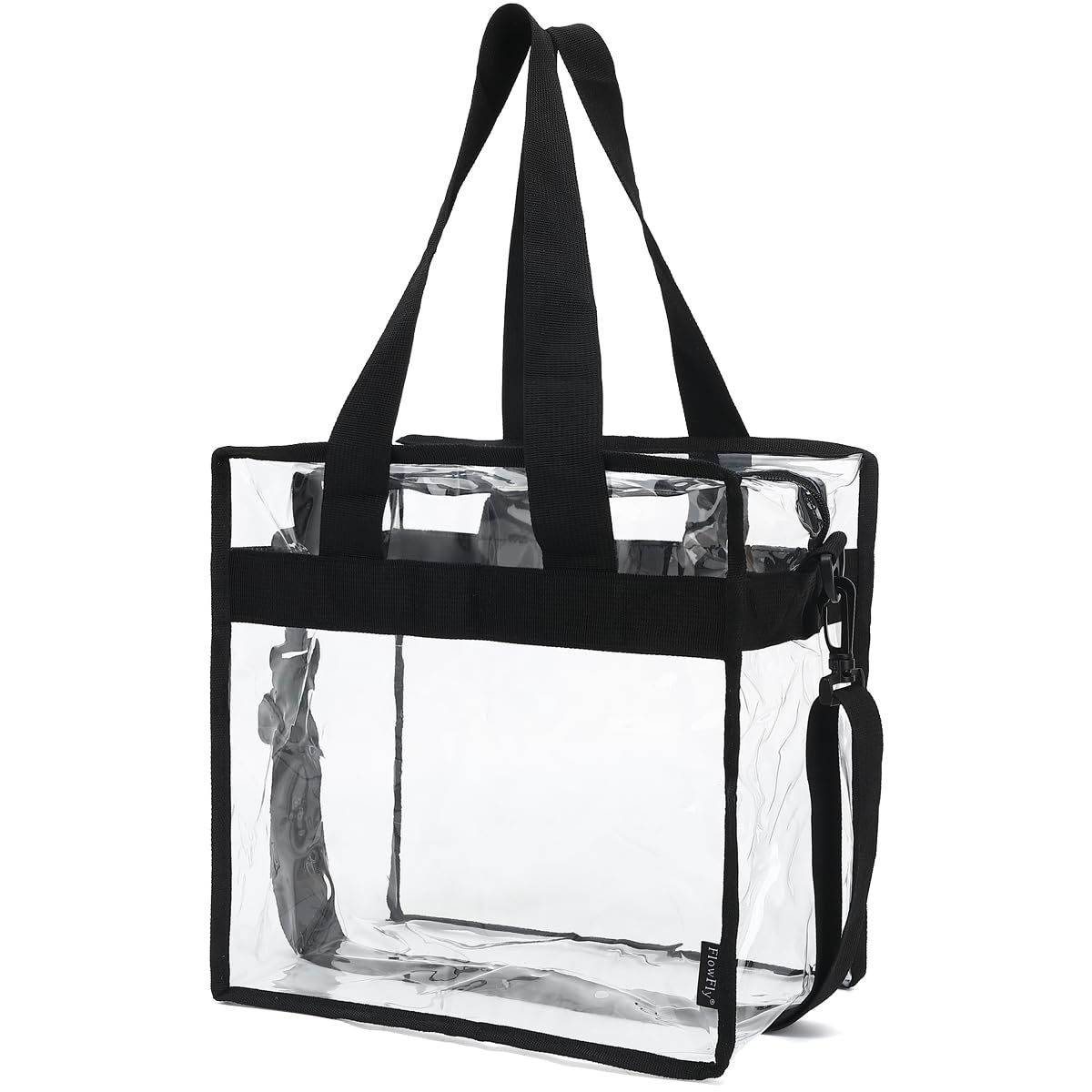 Flowfly Clear Bag Stadium Approved, Clear Beach Lunch Bag for Work Sports Festival - 2 Handles, Adjustable Strap, Zipper Closure, Clear