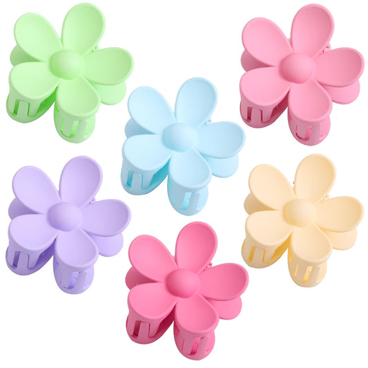 6PCS Matte Hair Claw Clips for Women - Large Daisy Claw Clips with Strong Hold, Non-Slip Design for Thick/Thin Hair, Cute Warm-Colored Hair Accessories