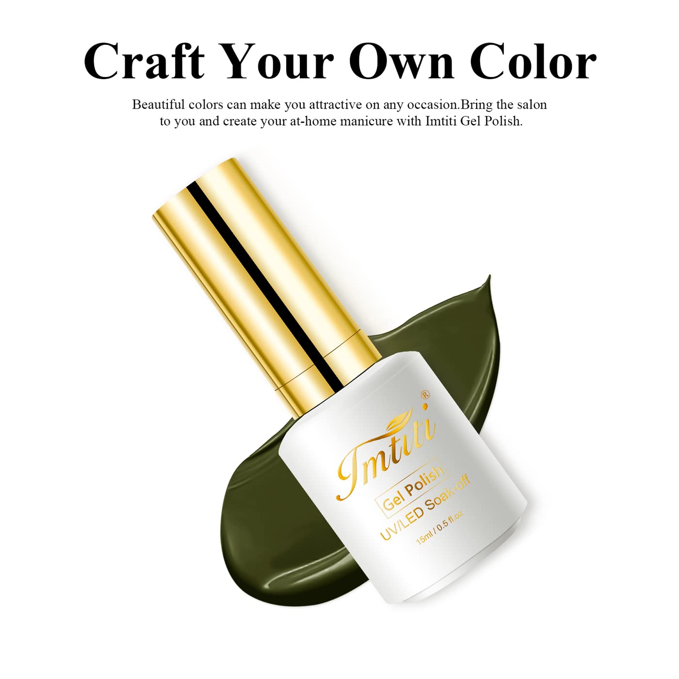 Imtiti Gel Nail Polish, 1 Pcs 0.5 Fl Oz Olive Green Color Gel Polish Soak Off LED U V Nail Gel Polish Nail Polish DIY Nail Art Starter Manicure Salon Gel Nail Kit for Women Girls