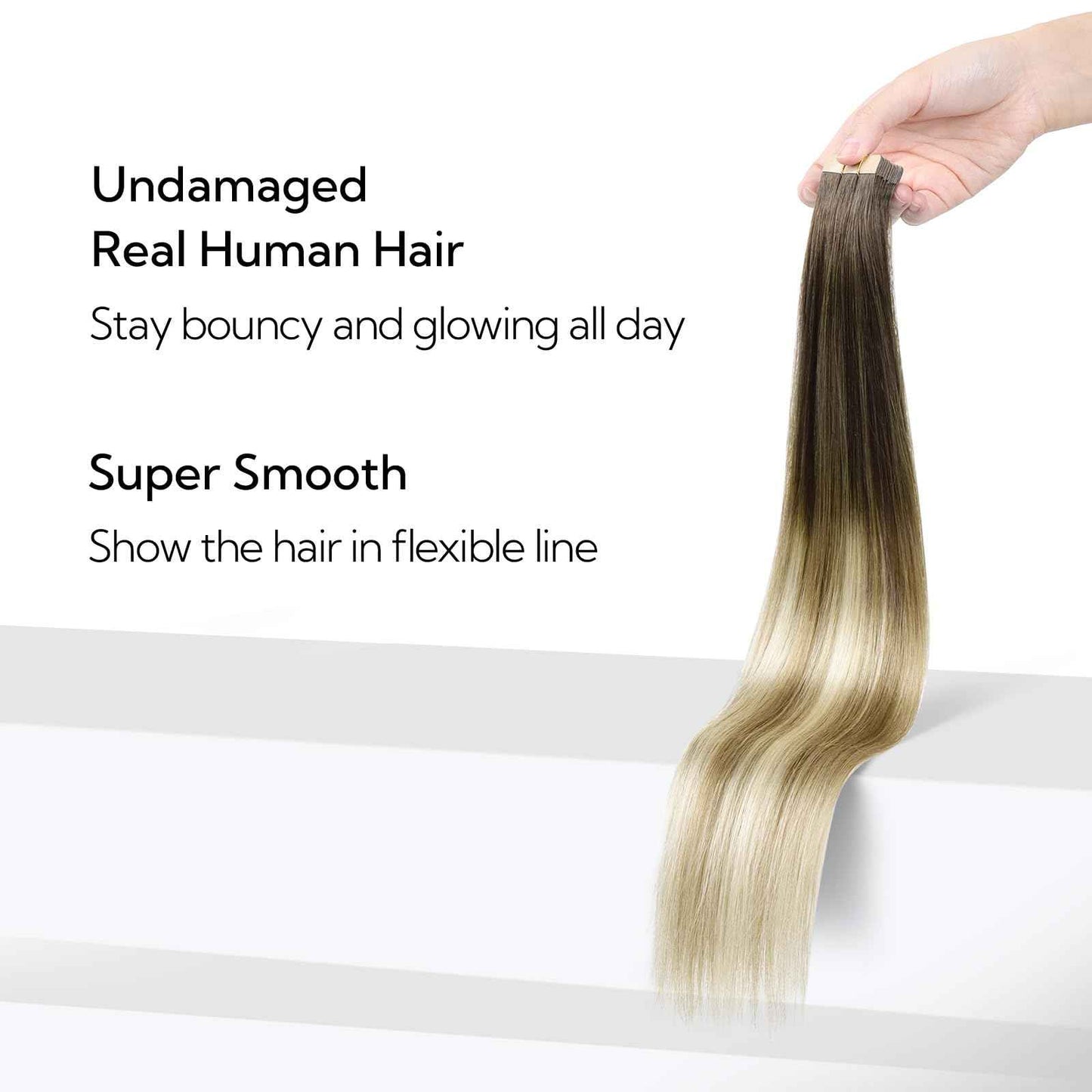 HOTBANANA Tape in Hair Extensions, 16 Inch 20pcs 50g Ombre Walnut Brown to Ash Brown and Bleach Remy Tape in Real Human Hair Extensions Straight