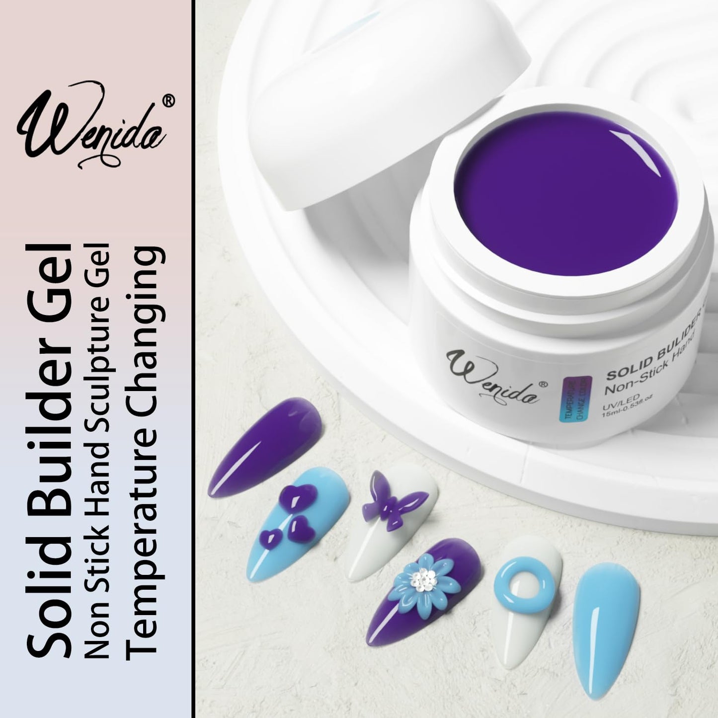 Solid Builder Gel Wenida Temperature Color Changing Color Purple Changing Blue 15ml Nail Extension Gel Non Stick Hand Sculpture Gel Nail Carving Gel Nail Strengthen Gel for Home DIY Nail Manicure Art