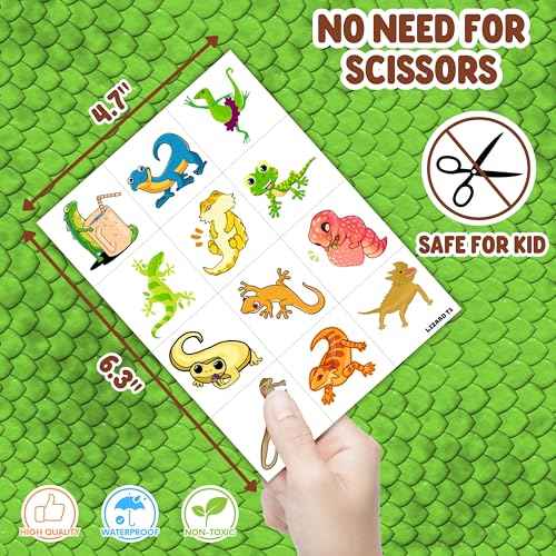 96PCS Lizard Pre-Cut Temporary Tattoos Themed Birthday Party Supplies Favors Decorations Cute Reptile Swamp Safari Animal Stickers Funny for Kids Girls Boys Teens School Classroom Rewards Gifts Ideal