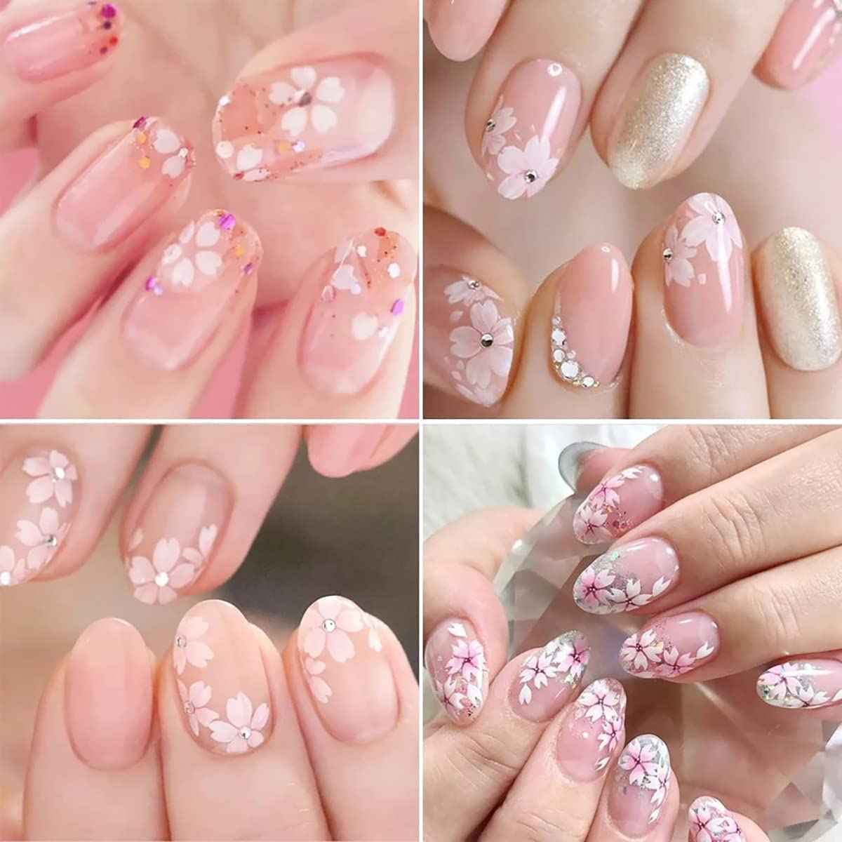 Flower Nail Art Stickers 3D Self Adhesive Pink White Nail Designs Nail Decals Nail Stickers Nail Art Supplies Pink Flower White Flower Nail Stickers for Nail Decorations Manicure Tips 30 Sheets