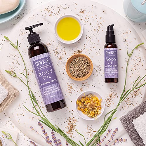 Ora's Amazing Herbal Moisturizing Lavender Body Oil for Women and Men, Nourishing Oil for Dry Skin, Relaxation, Massage Oil, Blissful Earth Scent, 2 oz, Travel Size with Pump