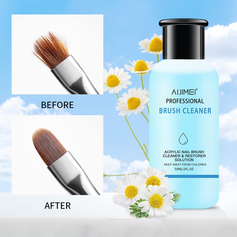 AIJIMEI Acrylic Nail Brush Cleaner Acrylic Brush Cleaner Liquid Acrylic Paint Brush Cleaner Nails Artist Acrylic (Brush Cleaner 58ml/2.1 FL.OZ)