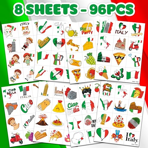 96 PCS Italy Flag Pre-Cut Temporary Tattoos for Kids