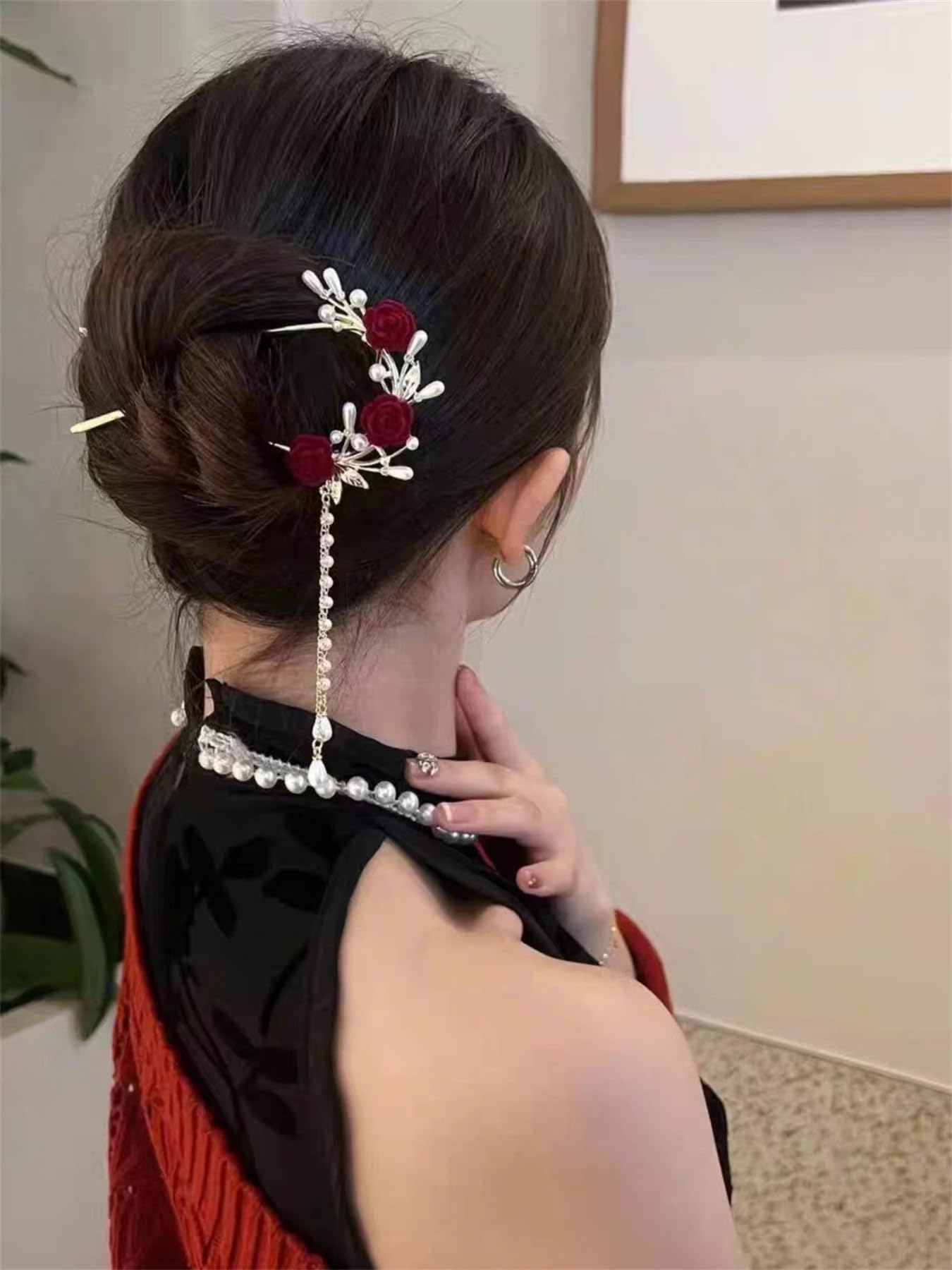 2 Pcs Metal Hairpin Flower Hair Chopsticks Pearl Hair Stick Handmade Classic Hair Pins for Women Girls-043