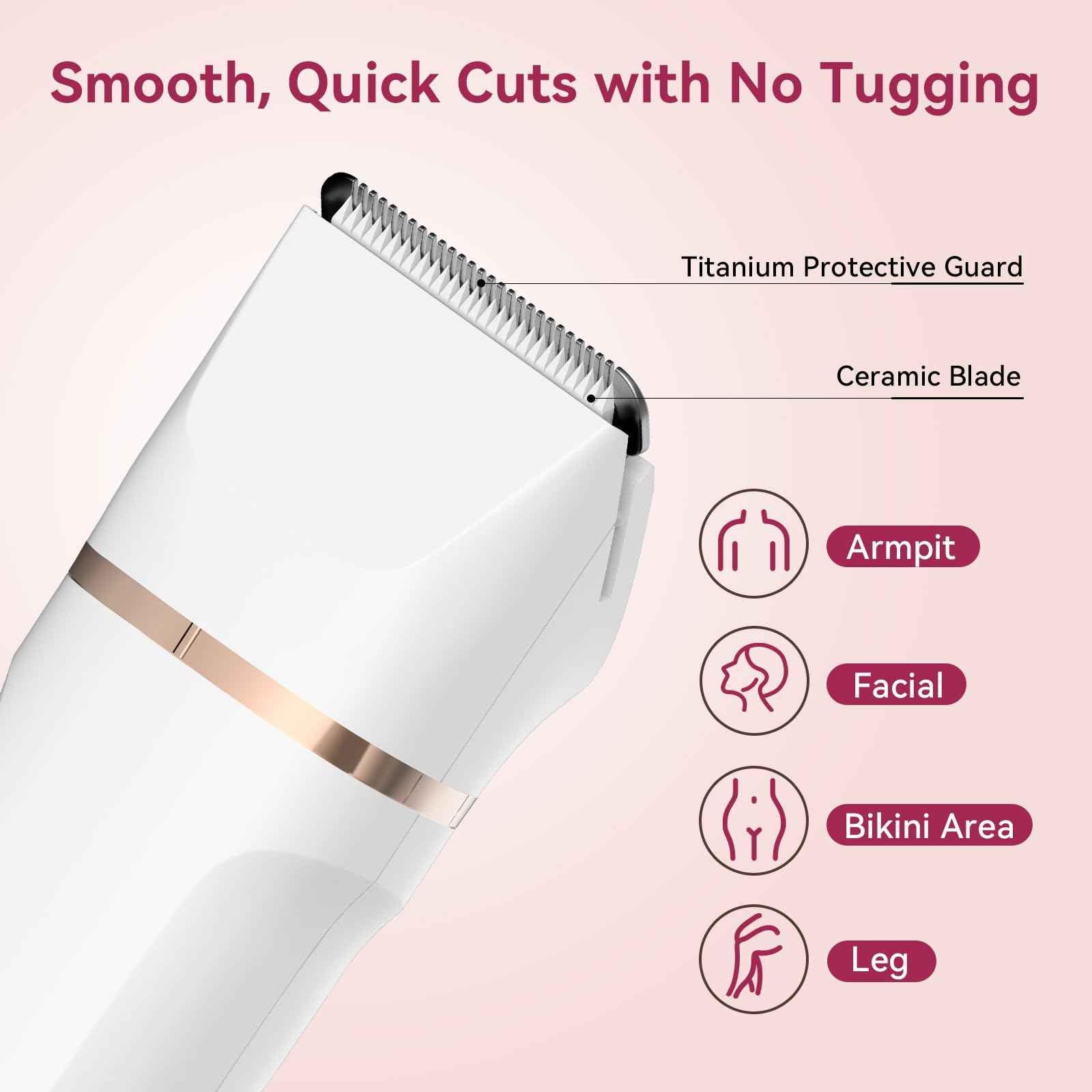 Electric Bikini Trimmer for Women - 4 in 1 Electric Razors for Women, Waterproof Pubic Hair Trimmers and Facial Hair Remover, Replaceable Shaver & Nose Hair Trimmer, Rechargeable Women's Grooming Kit