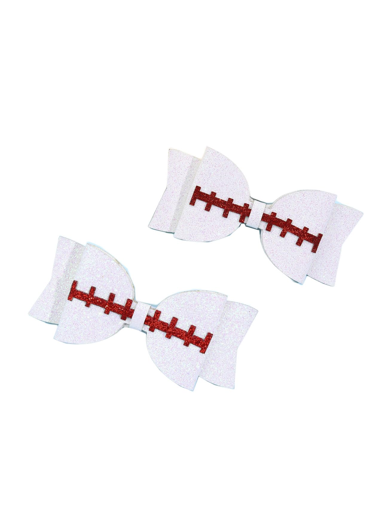 White Hair Clips with Softball Cheer Bow and Hair Ring Tie BBG47 (D2)