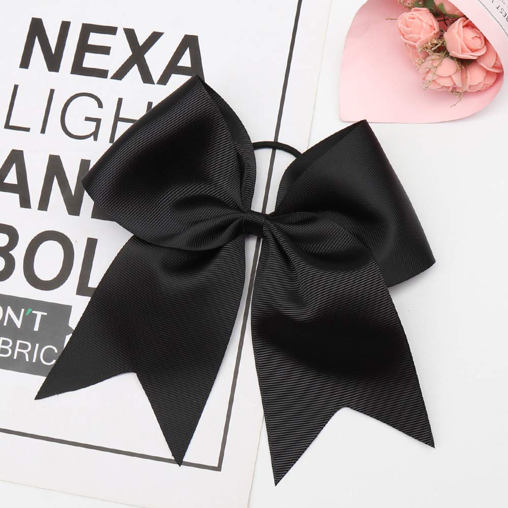 CN Large Cheer bow 8" Girls Ponytail Holders Jumbo Teams Cheerleaders Hair Bows Competition Sports Elastic Hair Ties Accessories (Black)