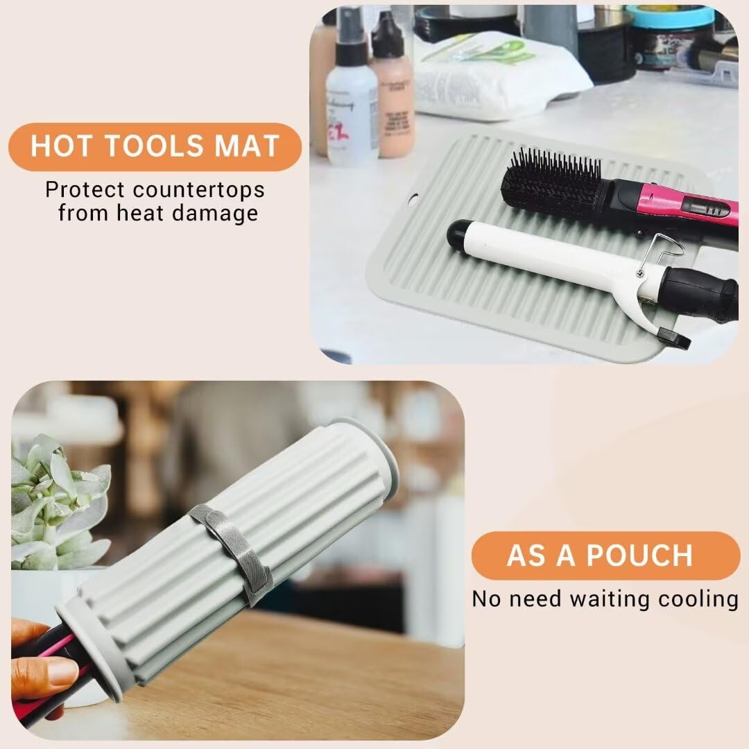 Silicone Heat Resistant Mat for Hair Styling Tools - Portable Travel Mat with Hook and Loop Strap for Curling Iron, Flat Iron, Hair Straightener, Home and Salon Use