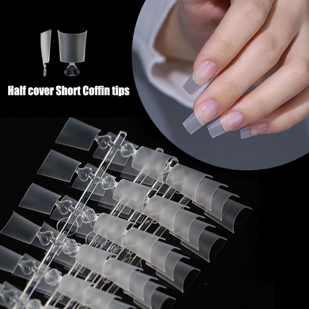 SITELENABY Half Cover Oval Nails Tips 240PCS Short Round Matt Ultra Thin Pre-made False Nails 12 Sizes Acrylic Nail Extensions Short Length with Box for Home DIY and Nail Salons (short coffin)