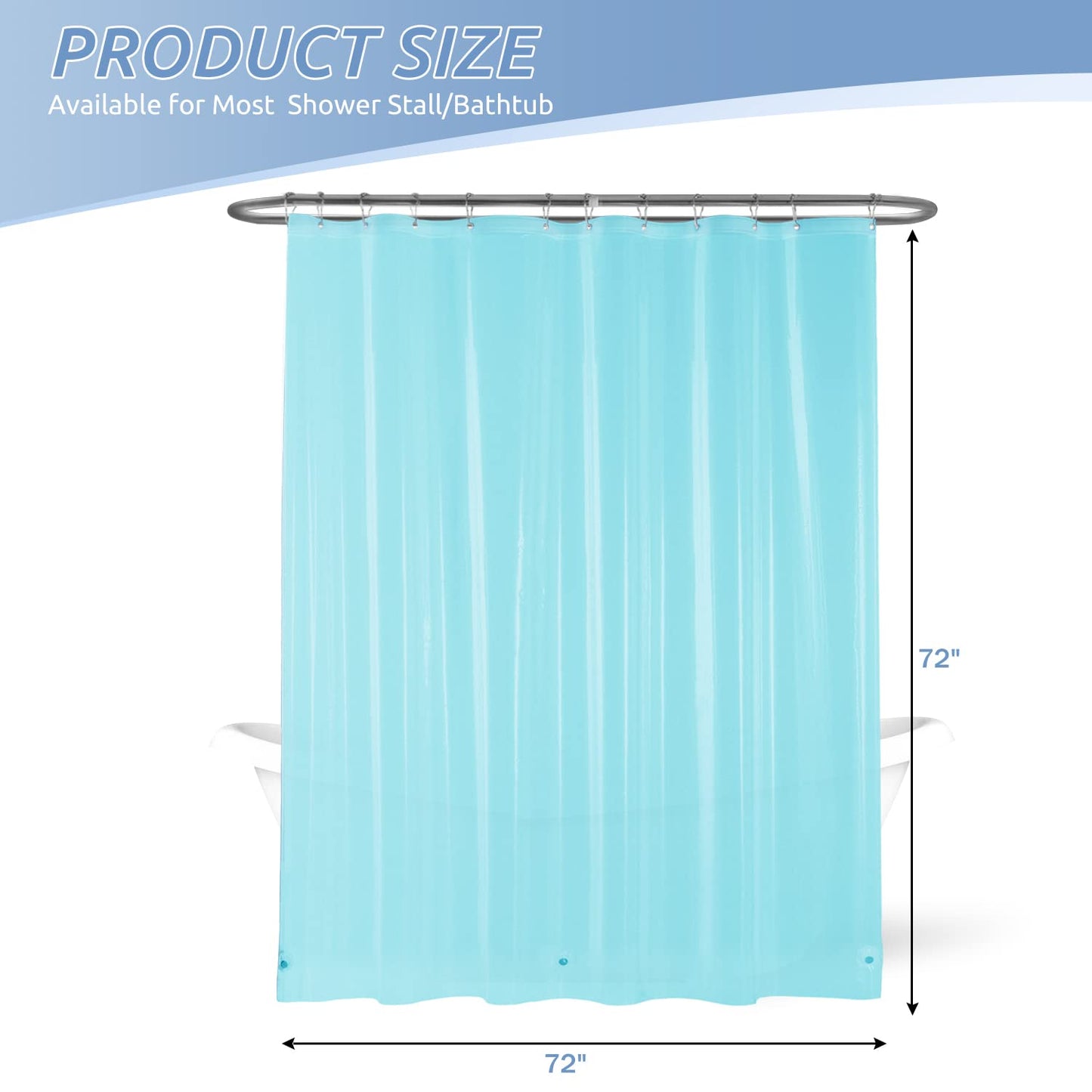 downluxe Waterproof Frosted Shower Curtain Liner - PEVA Lightweight Plastic Shower Liner with 3 Magnets, Shower Curtains for Bathroom, 72" x 72", Blue